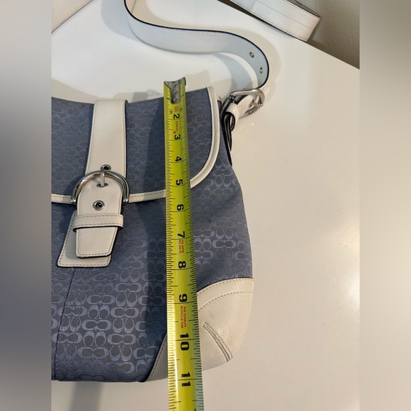 Vtg COACH Signature Jacquard Crossbody Purse Blue Canvas White Leather Y2K Bag - Picture 16 of 16